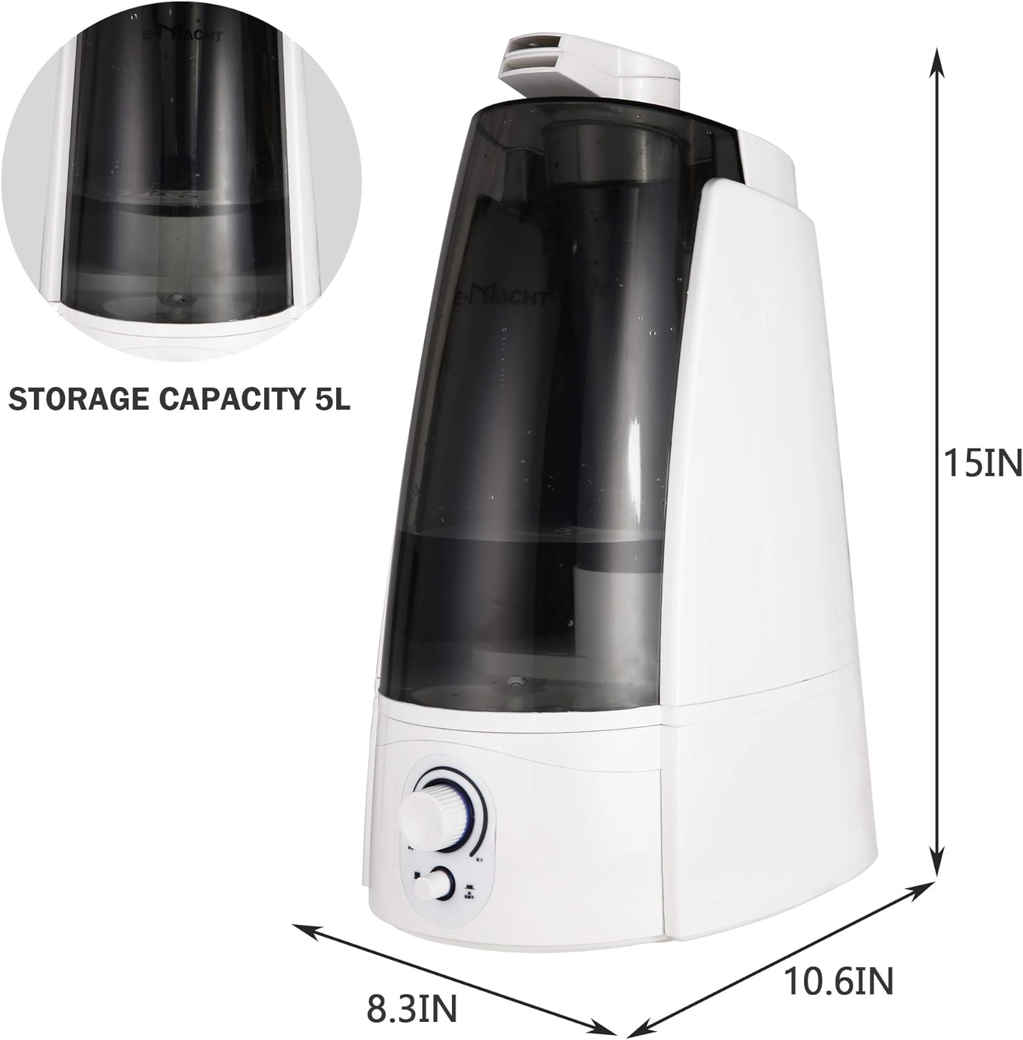 Quiet Ultrasonic Cool Mist Humidifier 5L w/ Auto Shut-Off Adjustable Mist Output Double 360°Nozzle Negative Ion, Black