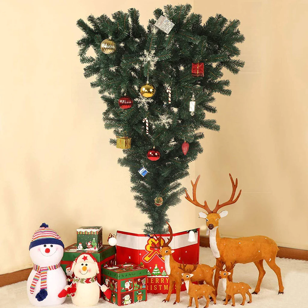 5' Premium Artificial Christmas Tree with 578 Branch Tip, Decorations, Upsidedown, Green