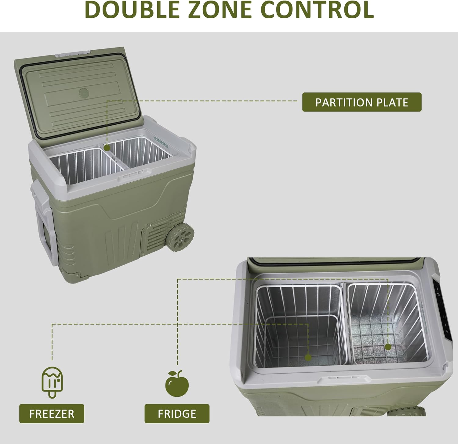 12 Volt 52 Quart Dual Zone Car Refrigerators, -4℉~68℉, Portable Freezer Electric Cooler 12/24V DC & 100-240V AC | karmasfar.com