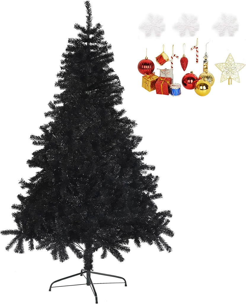 7.8' Premium Artificial Christmas Tree with 1500 Branch Tips, Decorations, Black