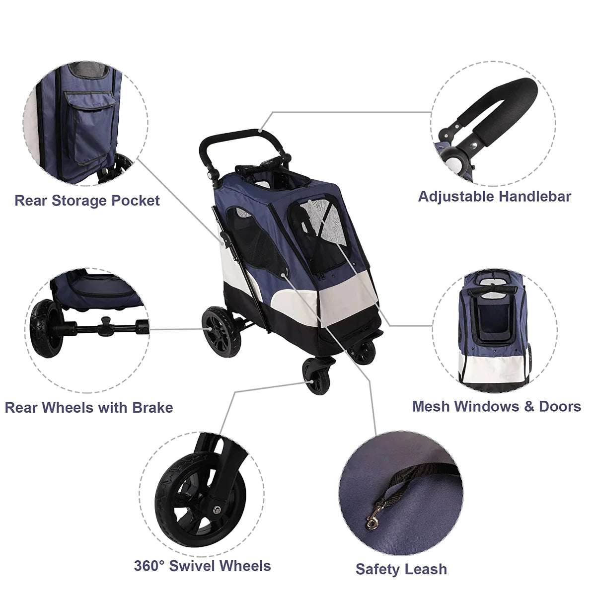 Dog Pet Jogger Stroller Folding Travel Carrier Cart for Small Cat Puppy, 4 Wheels