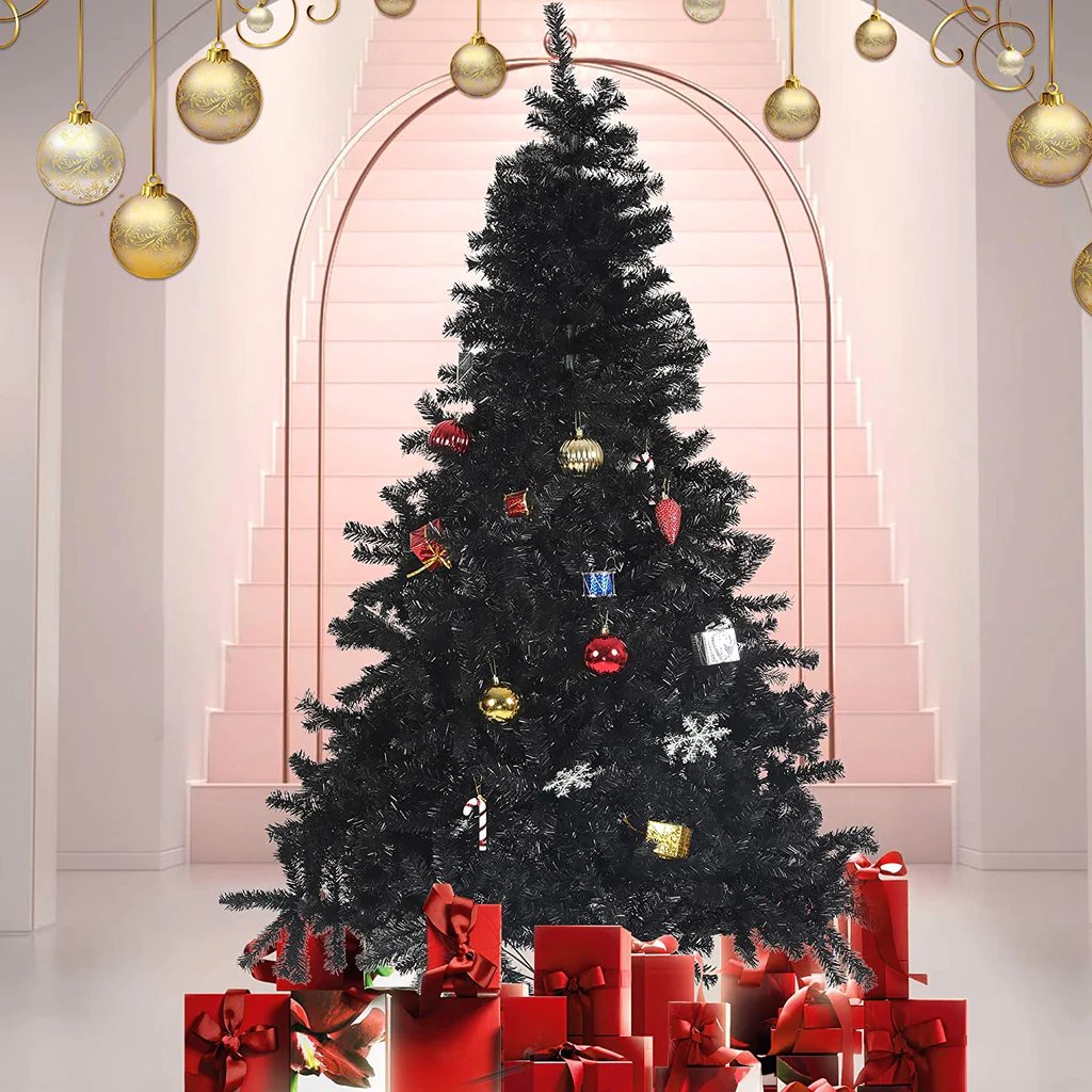 7.8' Premium Artificial Christmas Tree with 1500 Branch Tips, Decorations, Black