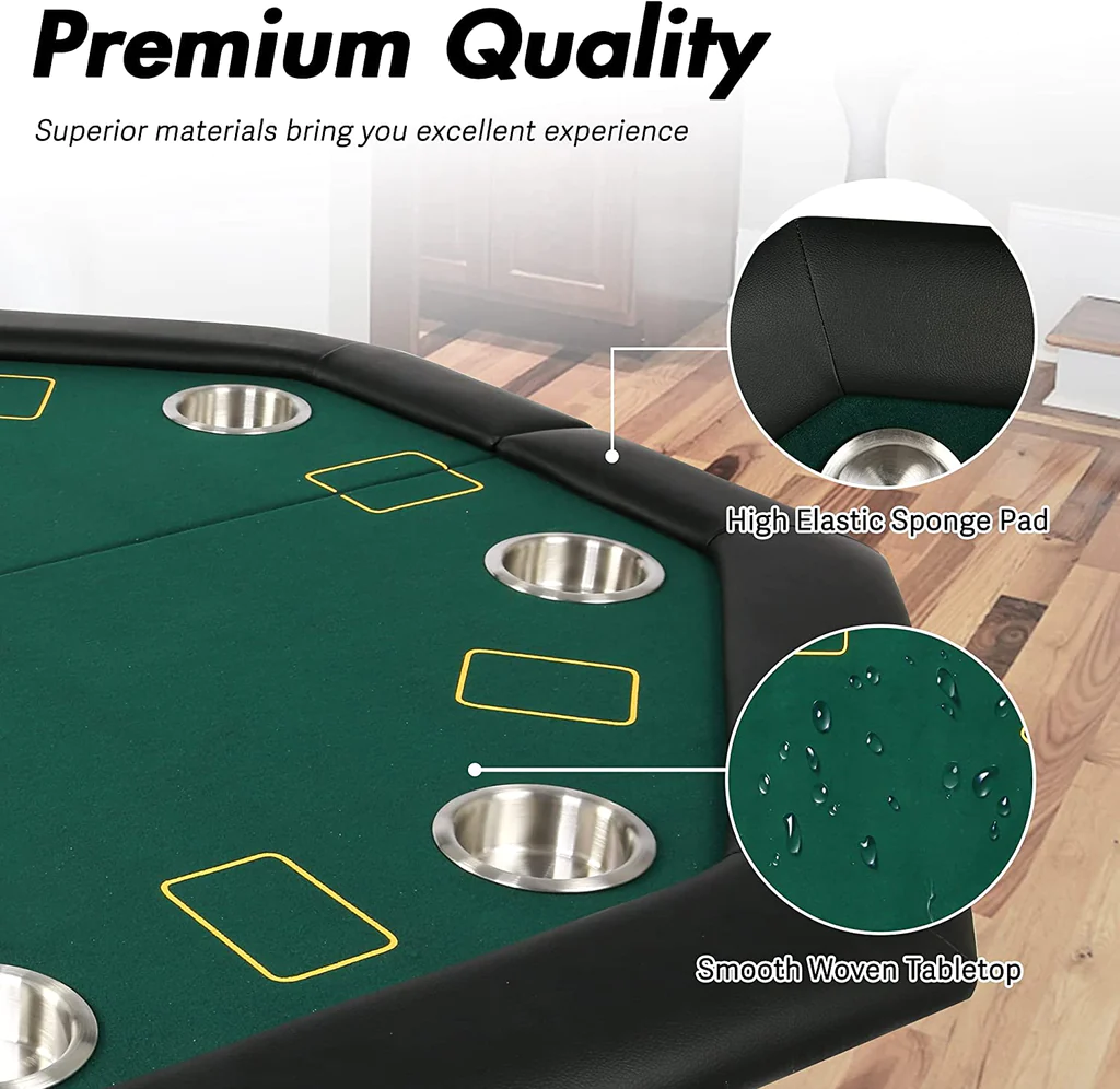 8-Player Foldable Octagon Poker Table w/ Stainless Cup Holder