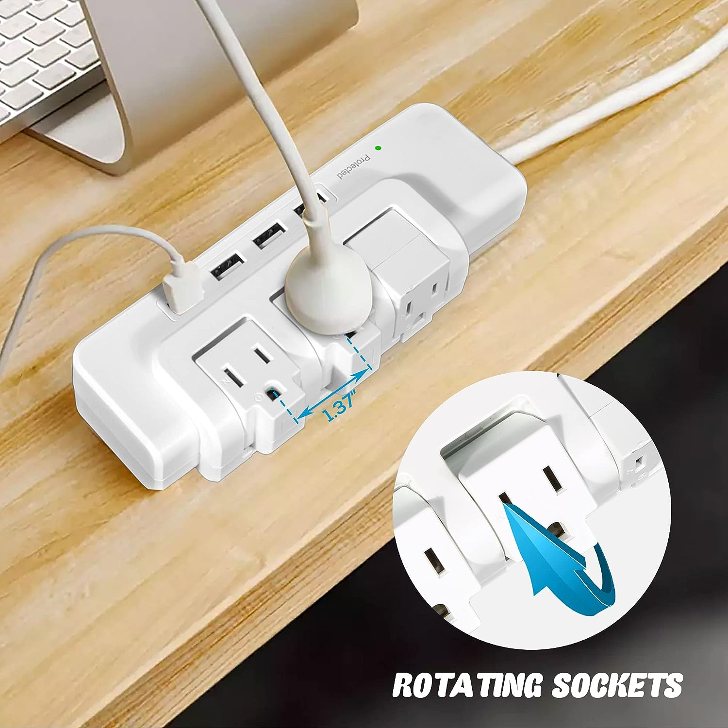 Rotating Power Strip Surge Protector 1020 Joules 3 Outlet Extender with 4 USB Ports and 6ft Heavy Duty Extension Cord | karmasfar.us