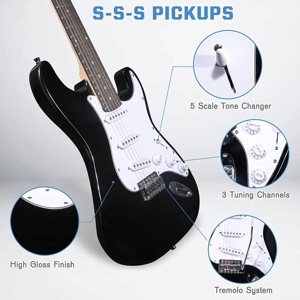 39" Full Size Electric Guitar Beginner Starter kit with 10w Amplifier, Black | karmasfar.us