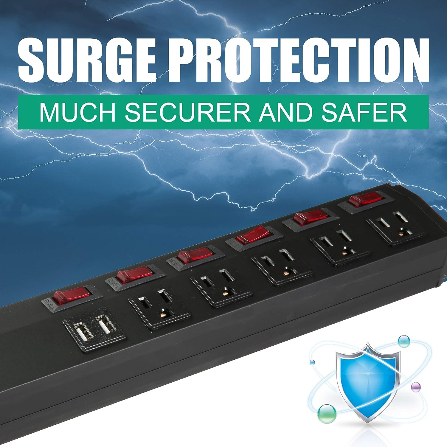 Surge Protector Power Strip with Outlets and USB Charging Ports 6-Foot Cord for Home, Office -Black (2, 5 outlets+2 USB)