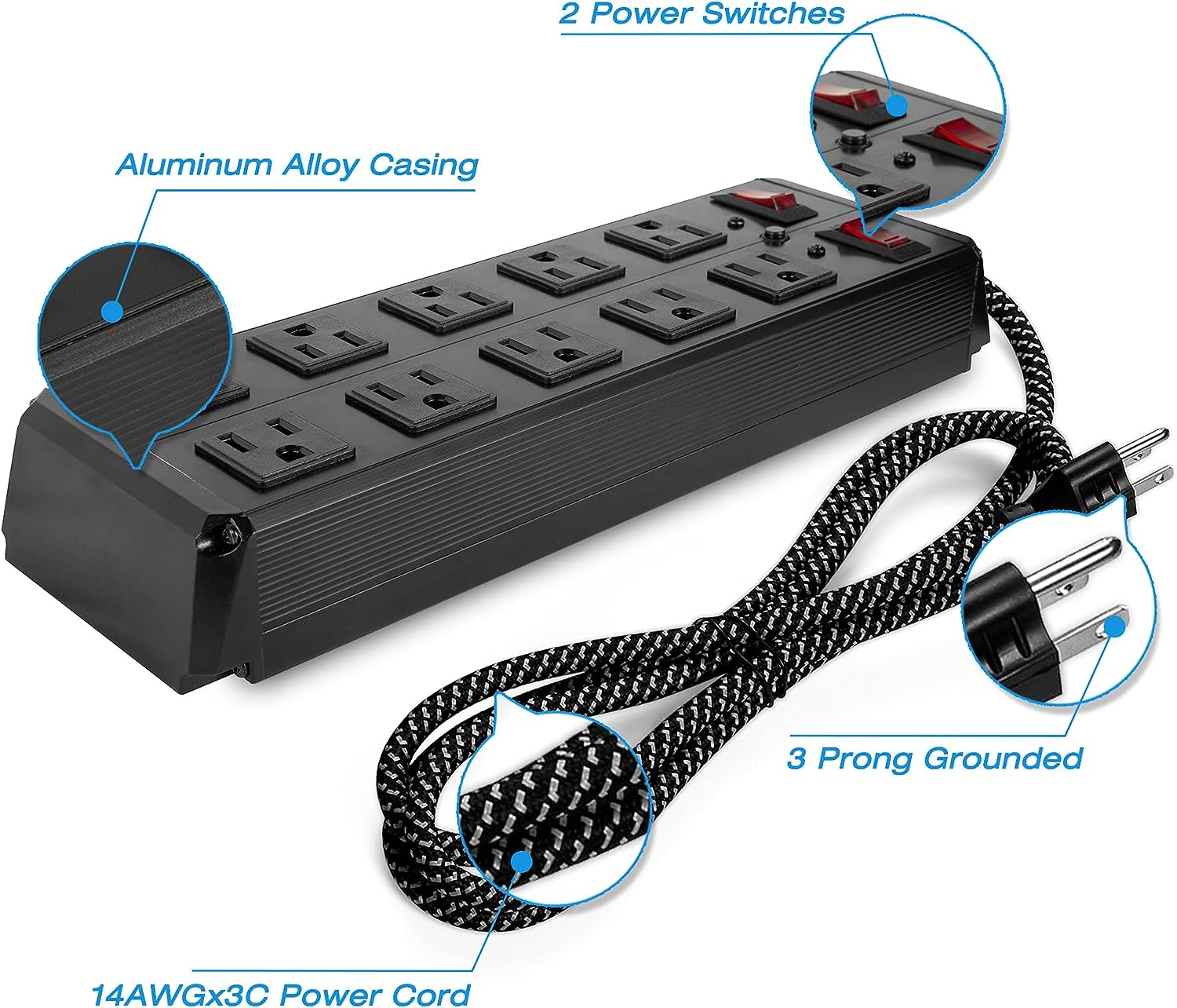 Surge Protector Power Strip with Outlets Ports 6-Foot Cord for Home, Office -Black