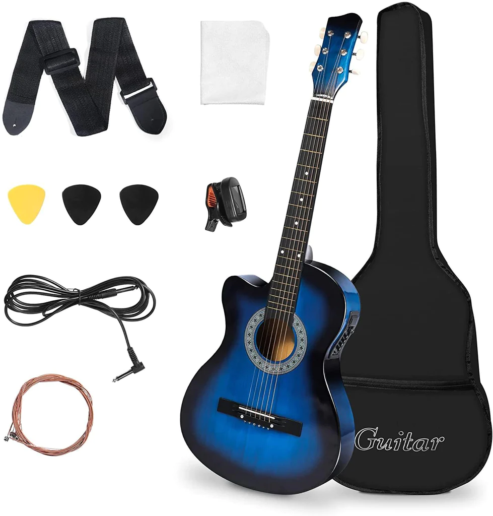 38" Acoustic Electric Guitar All wood Cutaway Beginner Guitar