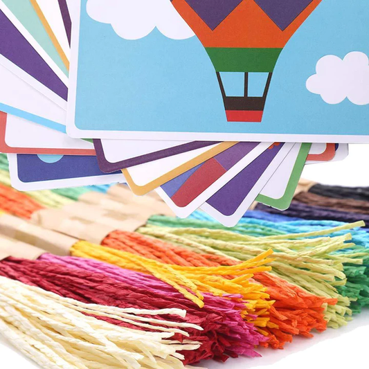 Color Rope Paste Painting Sticky Mosaics Kids 8 Cards DIY Art Crafts