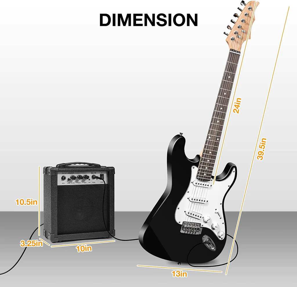 39" Full Size Electric Guitar Beginner Starter kit with 10w Amplifier, Black | karmasfar.us