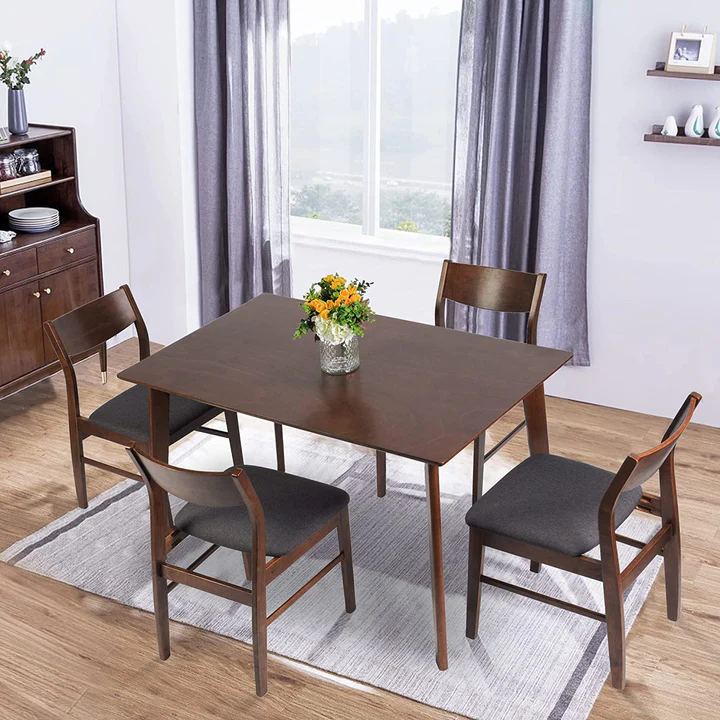 5 Piece Wooden Dining Room Table Set Mid Century Modern Wood Dinette Set Kitchen Table and 4 Chairs