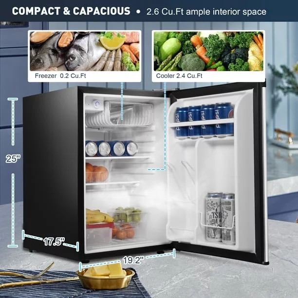 Single Door Compact Refrigerator with Freezer, Adjustable Legs and Adjustable Temperature Control, Reversible Door