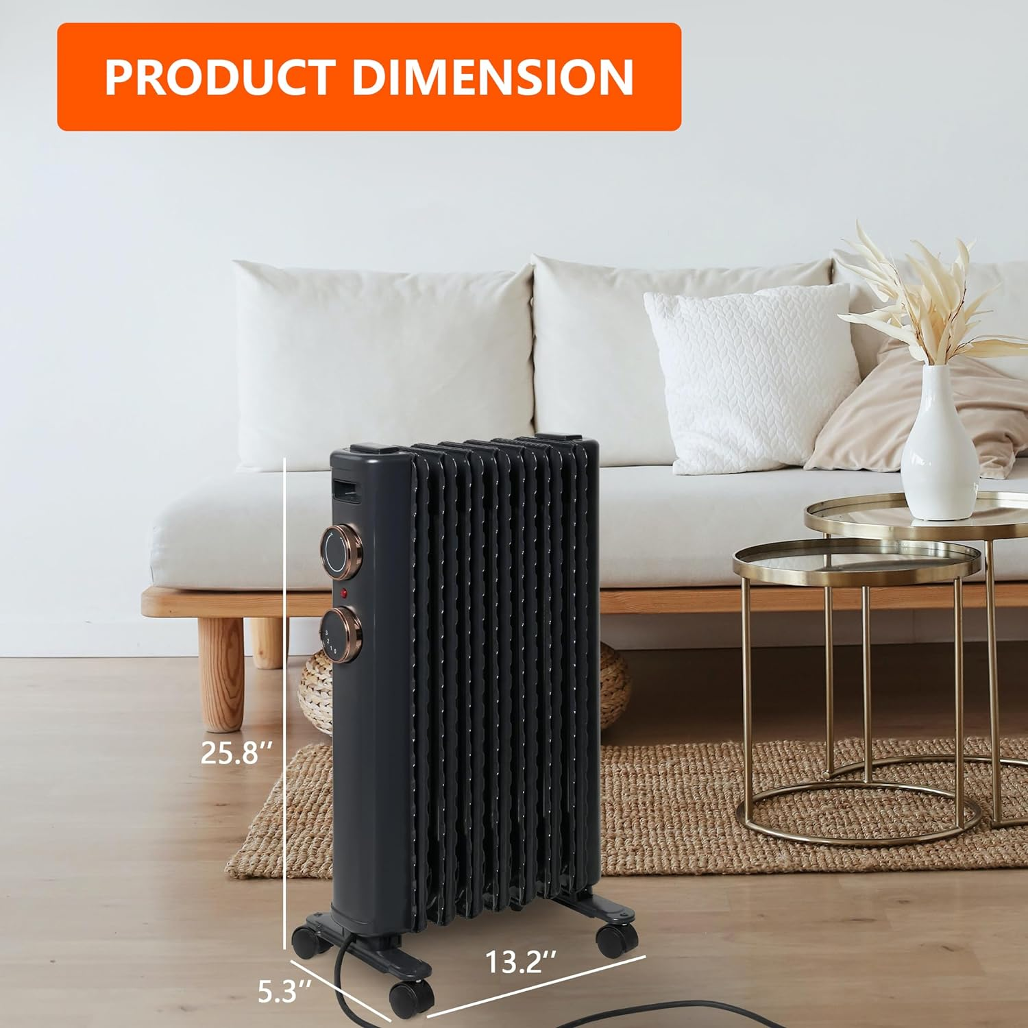 Oil Filled Radiator Heater with 3 Heating Modes, Adjustable Thermostat