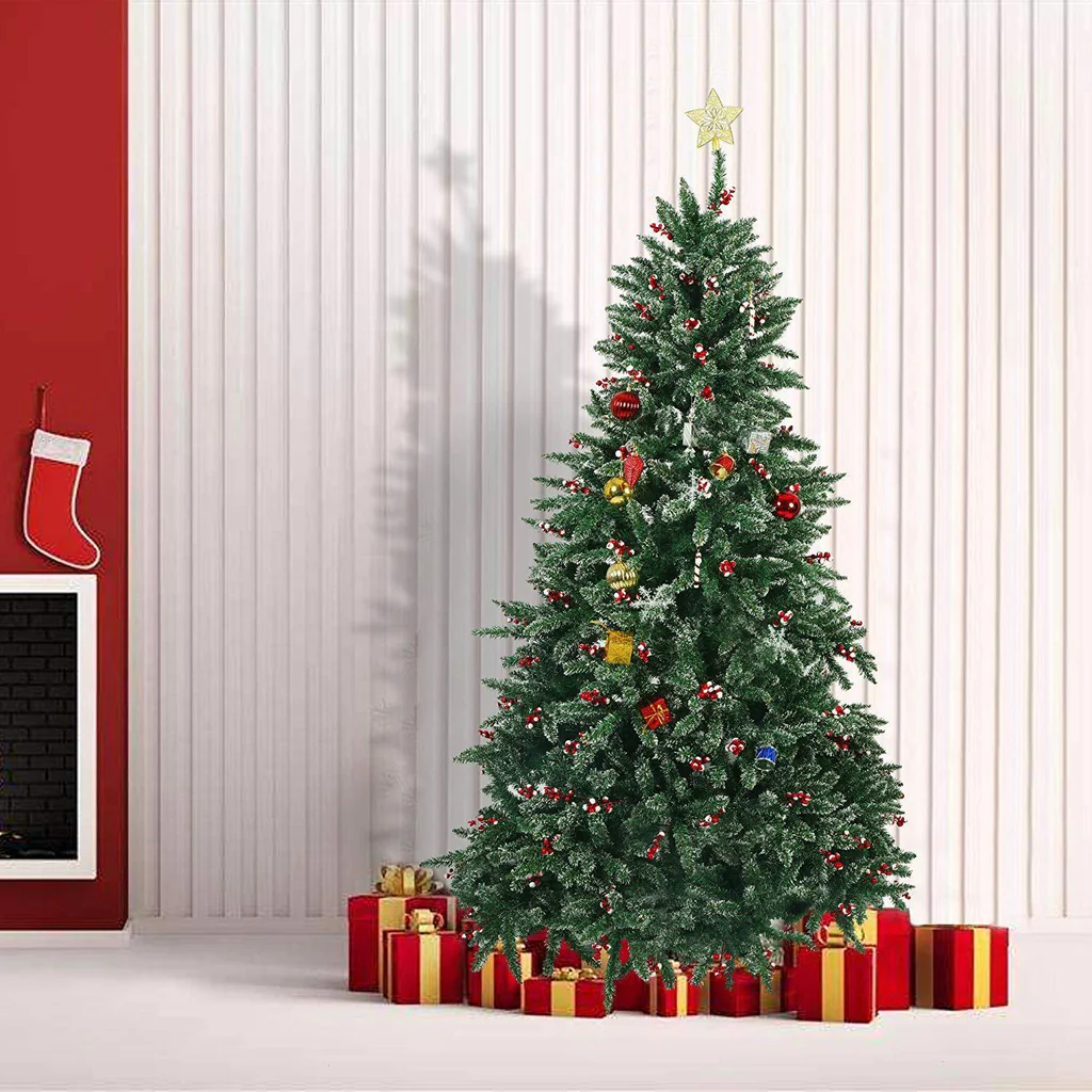 7’ Artificial Christmas Tree with 1390 Branch Tips, Snow Flocked, Red Cheery, Green | karmasfar.us