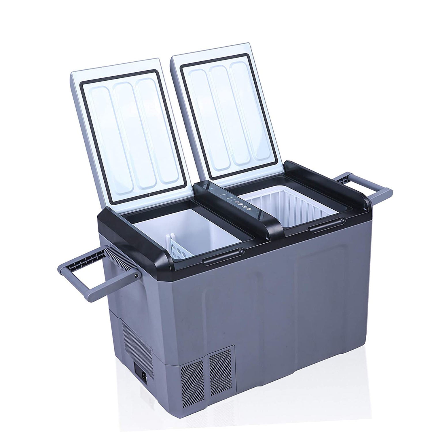 2 IN 1 Portable Car Refrigerator Freezer Shockproof Cooler 55-Quart, with LCD Display Double Doors
