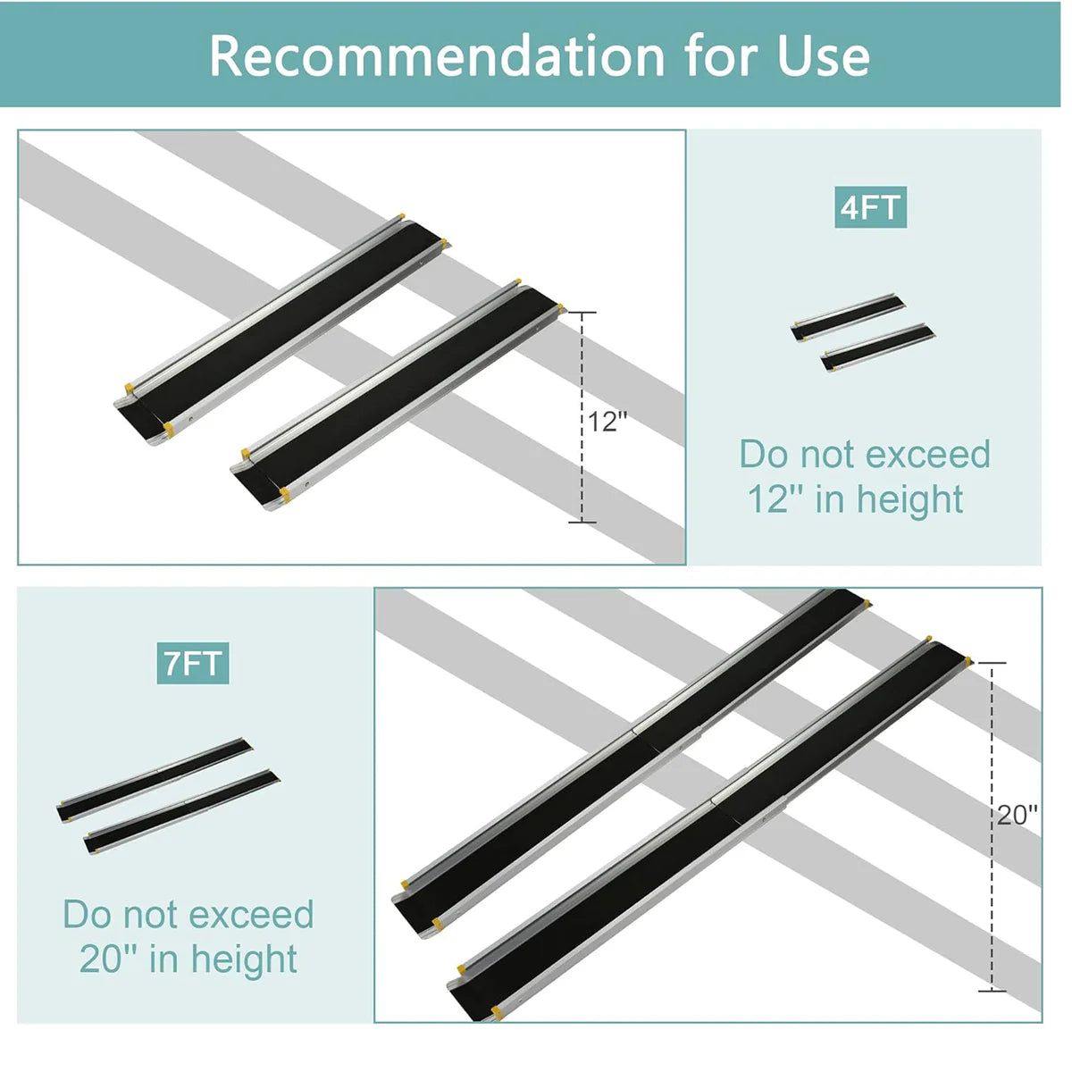 4/7ft Portable Ramp for Wheelchair Telescoping Aluminum Alloy Ramp with Anti-slip Surface