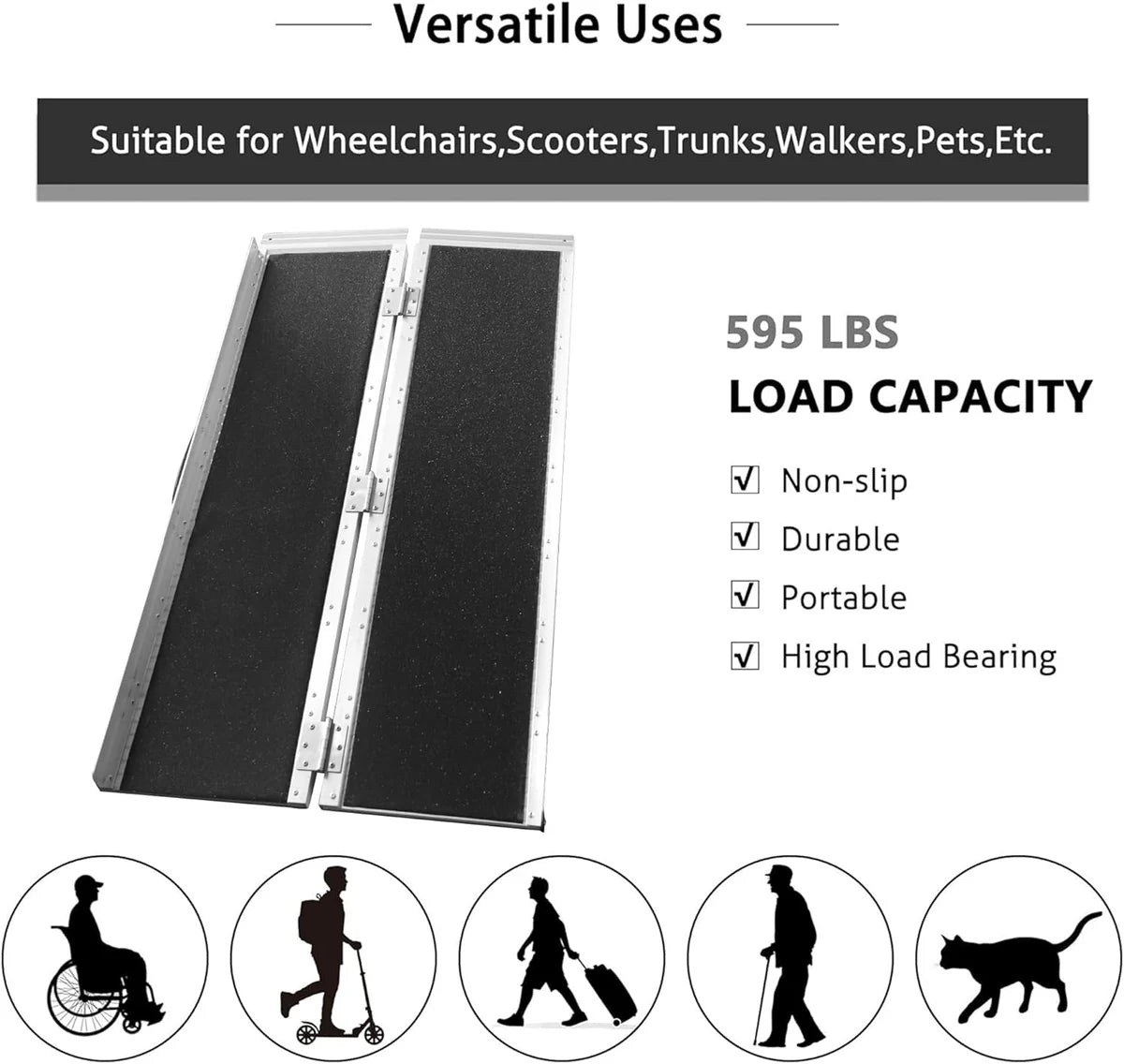 4ft Portable Ramp for Wheelchair Folding Aluminum Alloy Ramp with Handle