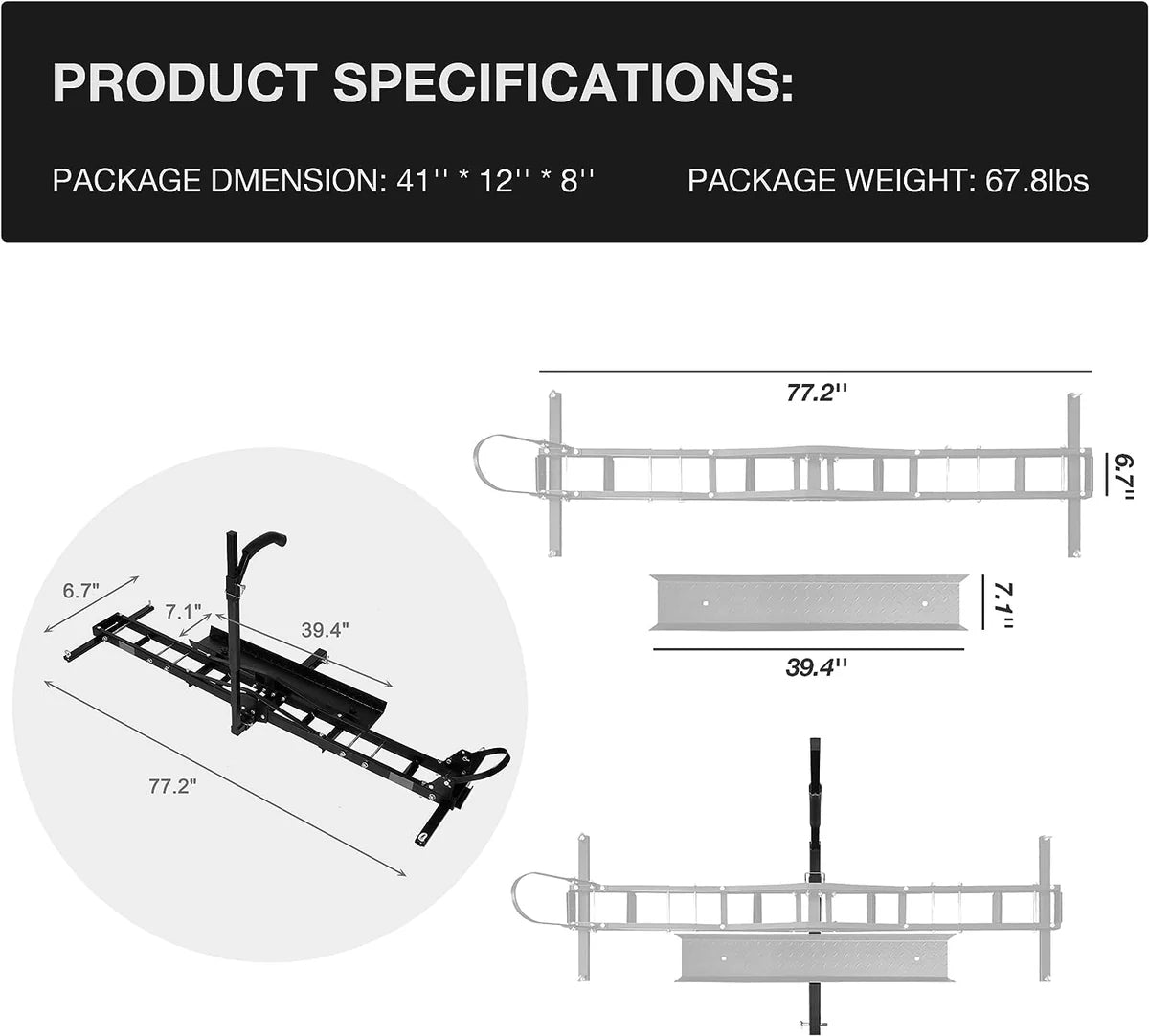 Hitch Mount Dirt Bike Carrier Rack Motorcycle Carrier with Loading Ramp and 2  Hitch Receiver