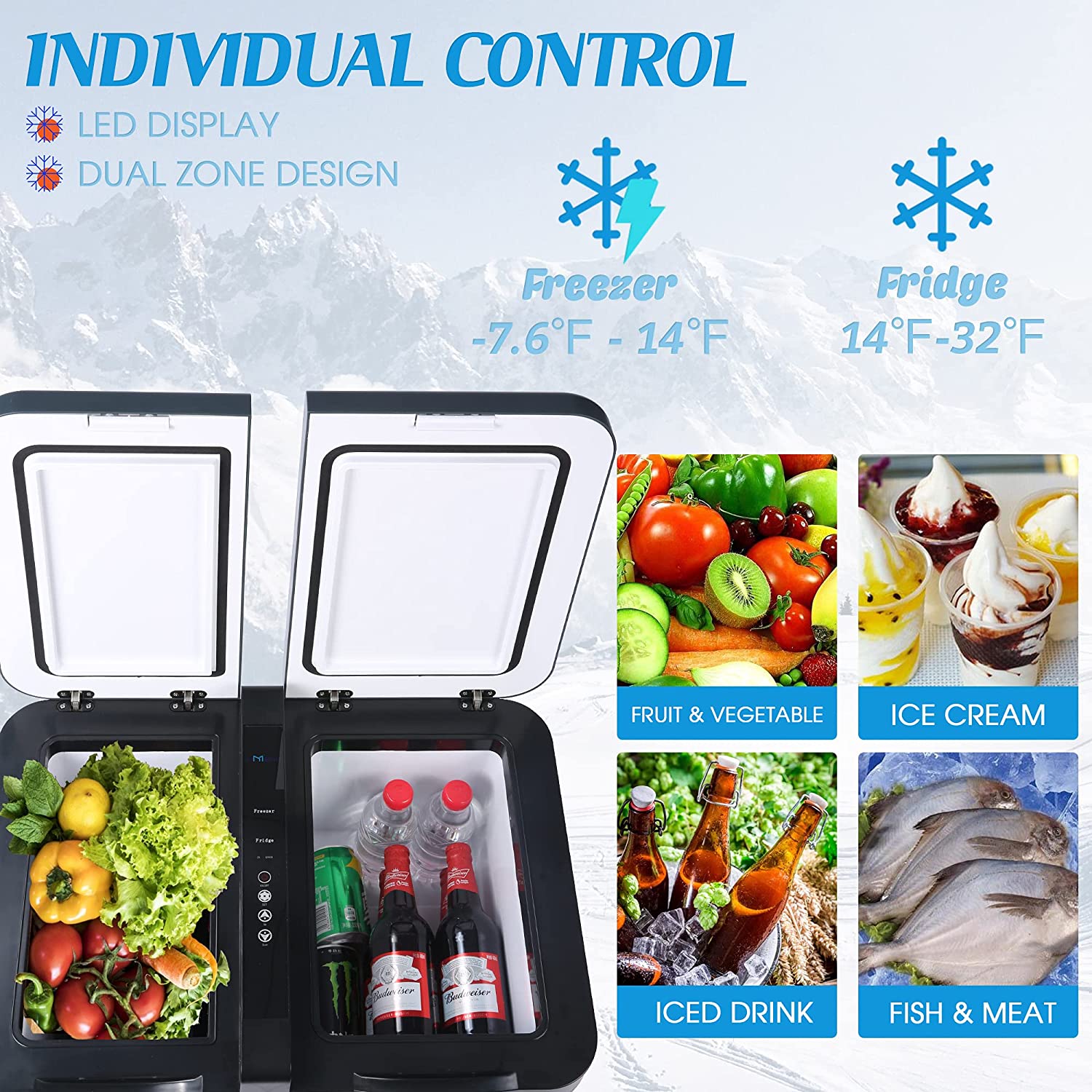 45L Car Refrigerator Mini Portable Camping Travel Fridge Electric Cooler