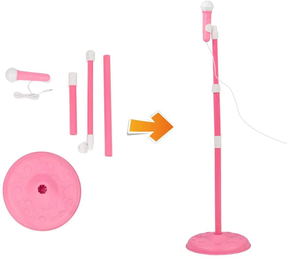 Kids Electric Guitar Beginner Kits Play Set with Microphone Speaker and Stand, Pink