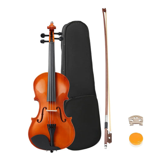 4/4 Full-Size Maple Acoustic Violin Set for Beginners with Case, Bow, Bridge, Rosin, Brown