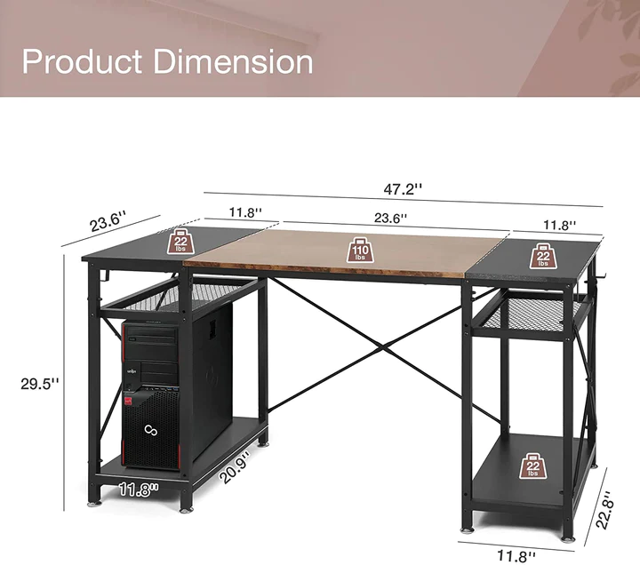 Spacious 47.2" Computer Desk with Storage Shelves