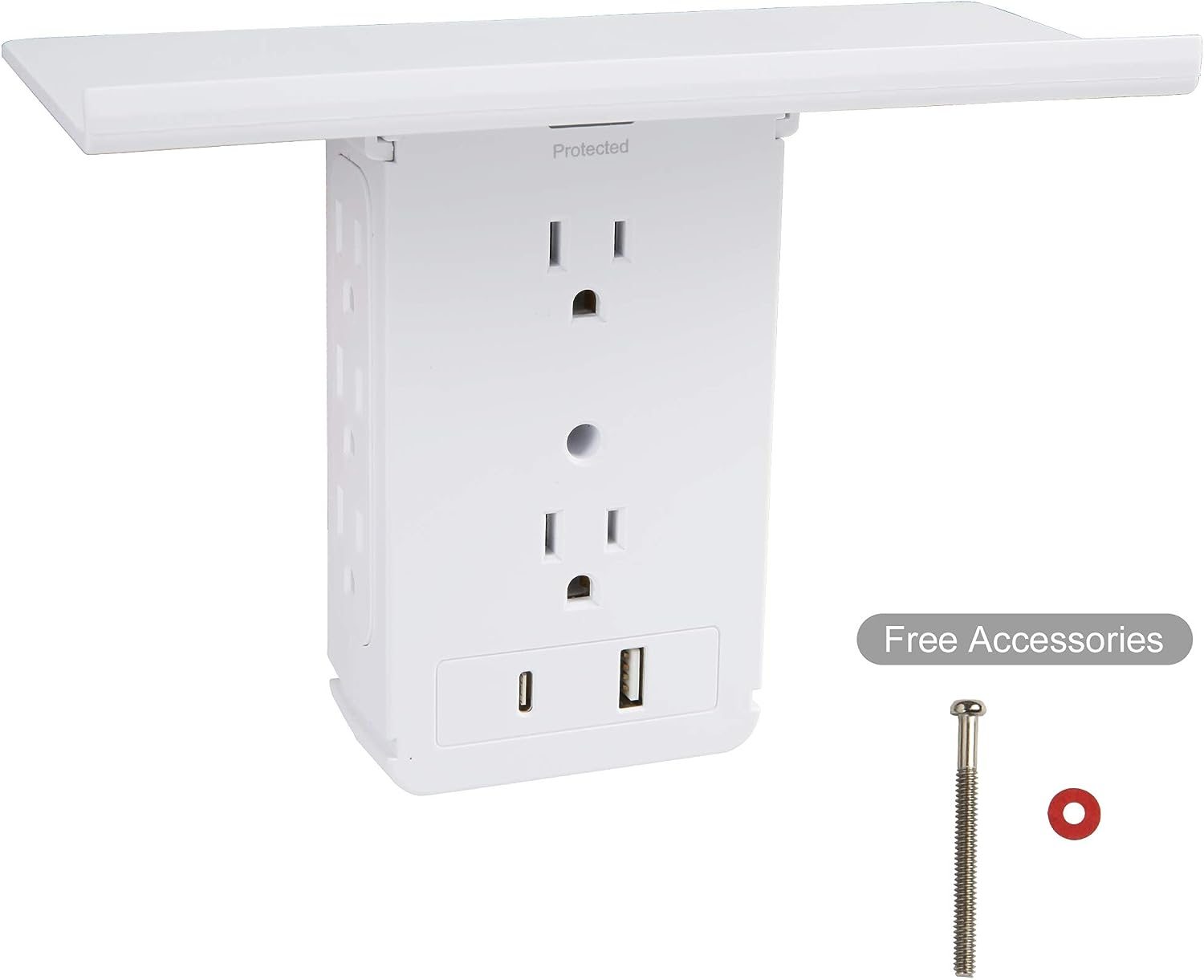 Socket Shelf Outlet 2 Pack Surge Protector Extender Wall plug with USB A+C Ports(3.4A Total), 8 AC Outlets