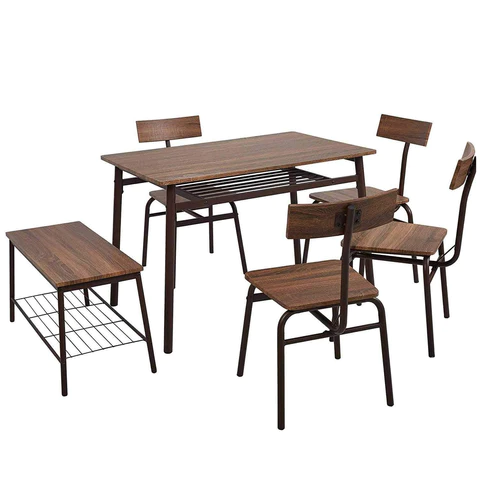Kitchen Table and Chairs for 6 Dining Table Industrial Wooden Dinette Set