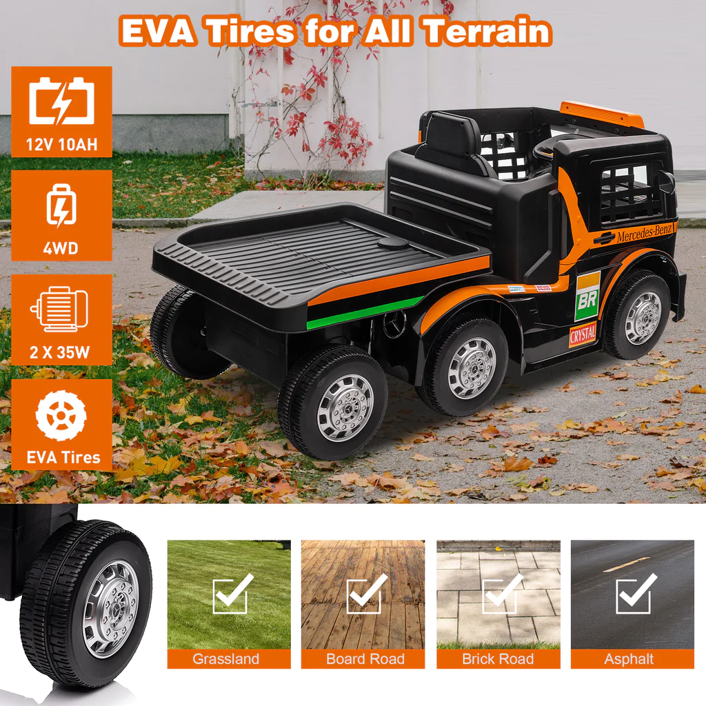 12V Kids Ride On Truck with Detachable Trailer, Kids Battery Powered Cars with Swing Function & RC