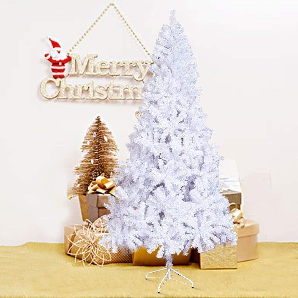 8’ Artificial Christmas Tree with 1500 Branch Tips, Decorations, White | karmasfar.us