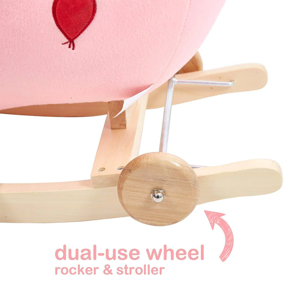 Toddler Rocking Horse Wooden Plush Rocking Chair 2 in 1 Rocker and Stroller Kids Ride On Toys, Pink Sheep