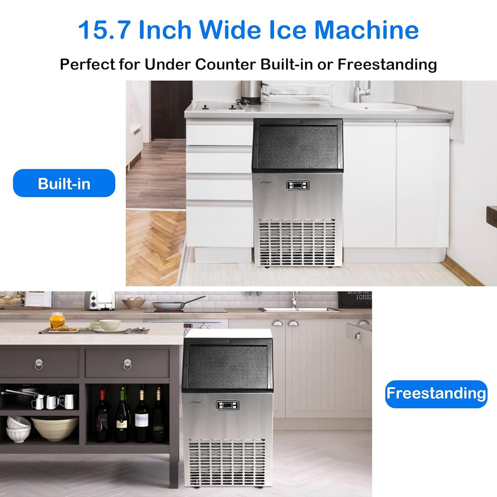 Commercial Ice Maker Machine, 100lbs/24h Stainless Steel Under Counter Ice  Maker with 22lbs Storage Bin