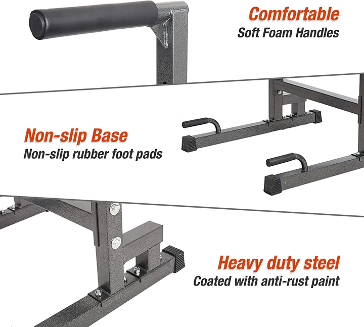 Heavy Duty Steel Dip Stand Station Adjustable Height Strength Training Pull Push Up Bar