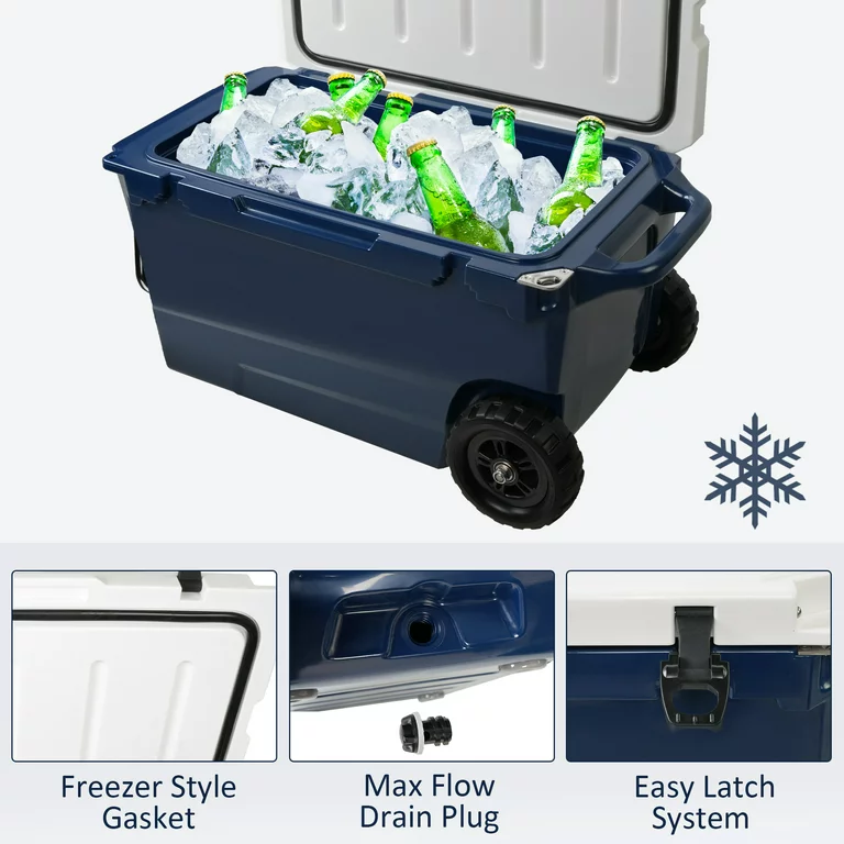 50 Qt Heavy Duty Hard Cooler with Wheels and Nylon Handle, Keep Ice for Up to 5-7 days