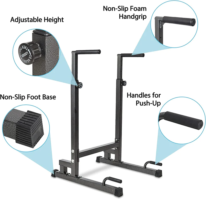 Heavy Duty Steel Dip Stand Station Adjustable Height Strength Training Pull Push Up Bar