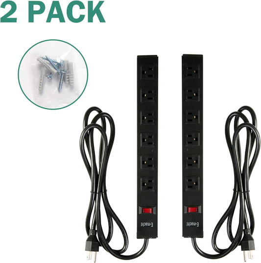 6 Outlet Heavy Duty Power Strip 2 Pack Metal Power Outlet