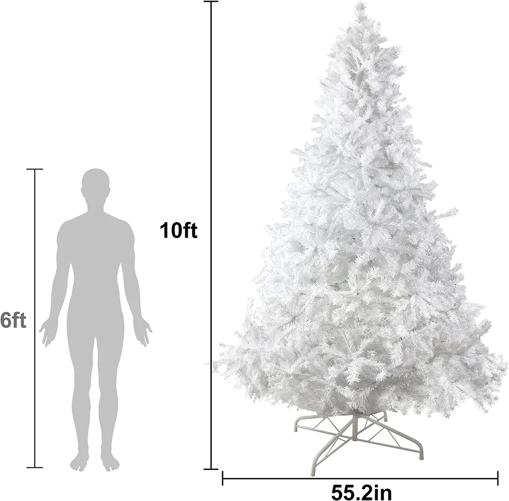 10' Premium Artificial Christmas Tree with 2150 Branch Tip, Decorations, White