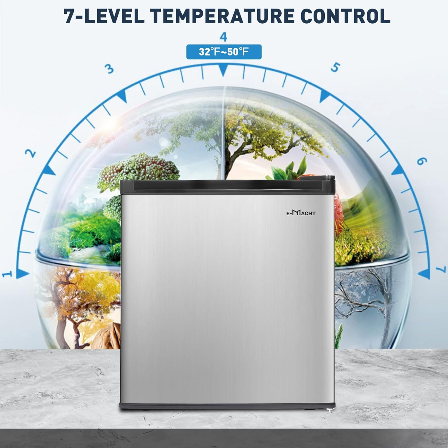 Energy-saving Compact Small Refrigerator, 1.6 Cu. Ft. Adjustable Thermostat Refrigerator with Freezer and Adjustable Legs