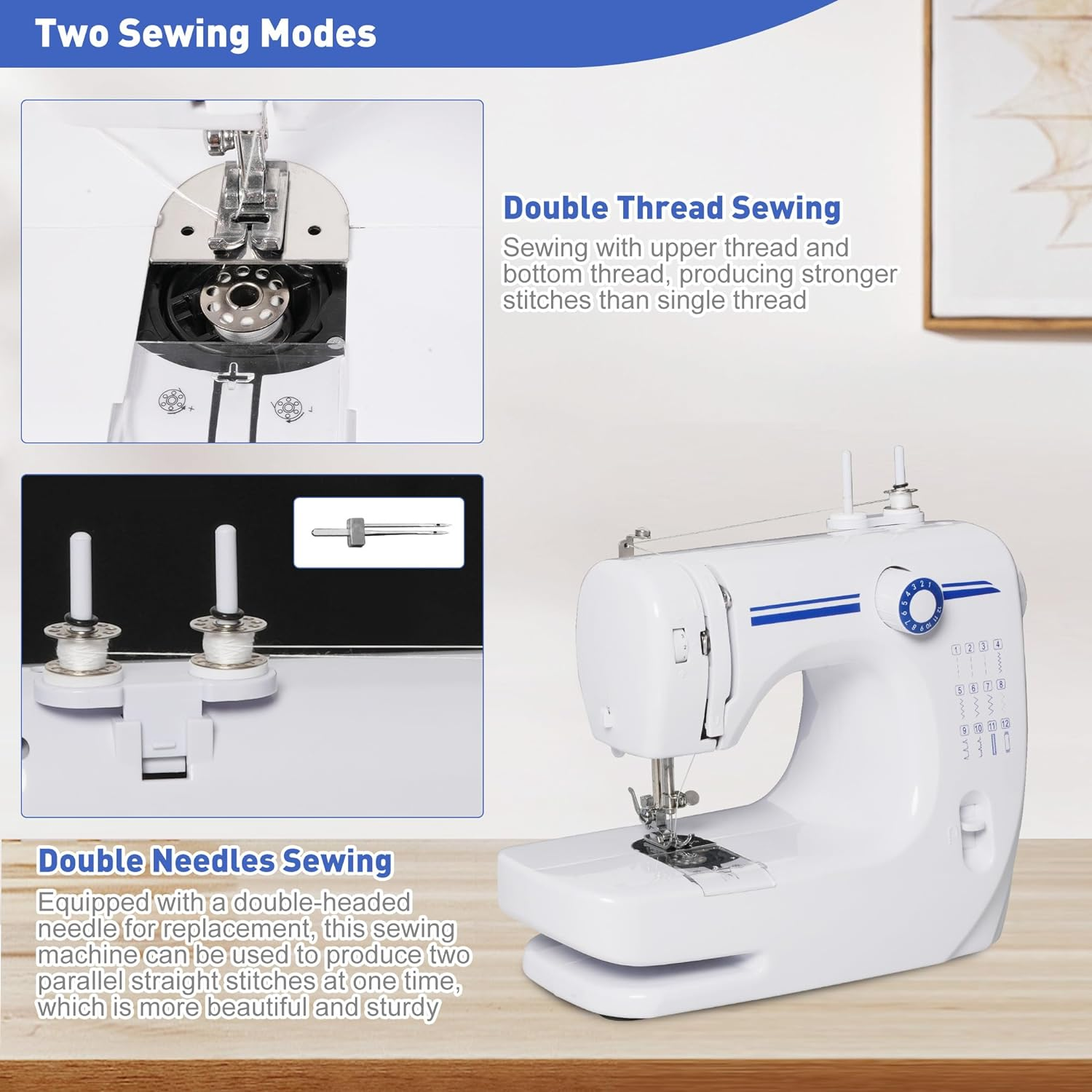 6V Portable Foot Pedal Sewing Machine w/ 12 Stitch Patterns for Beginners