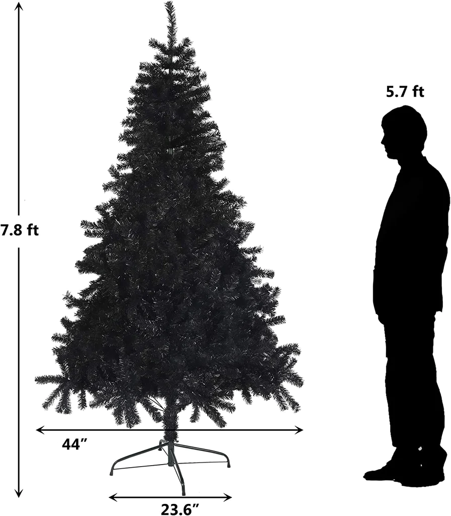 7.8' Premium Artificial Christmas Tree with 1500 Branch Tips, Decorations, Black