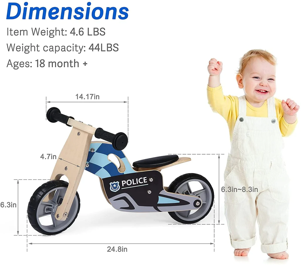 Kid 2 Wheels Wooden Police Running Balance Bicycle without Pedal