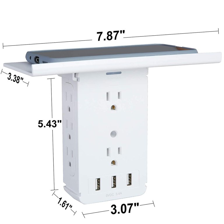 Wall Outlet Extender-2 Pack Surge Protector Multifunctional Outlet Wall Plug with 3 USB Ports