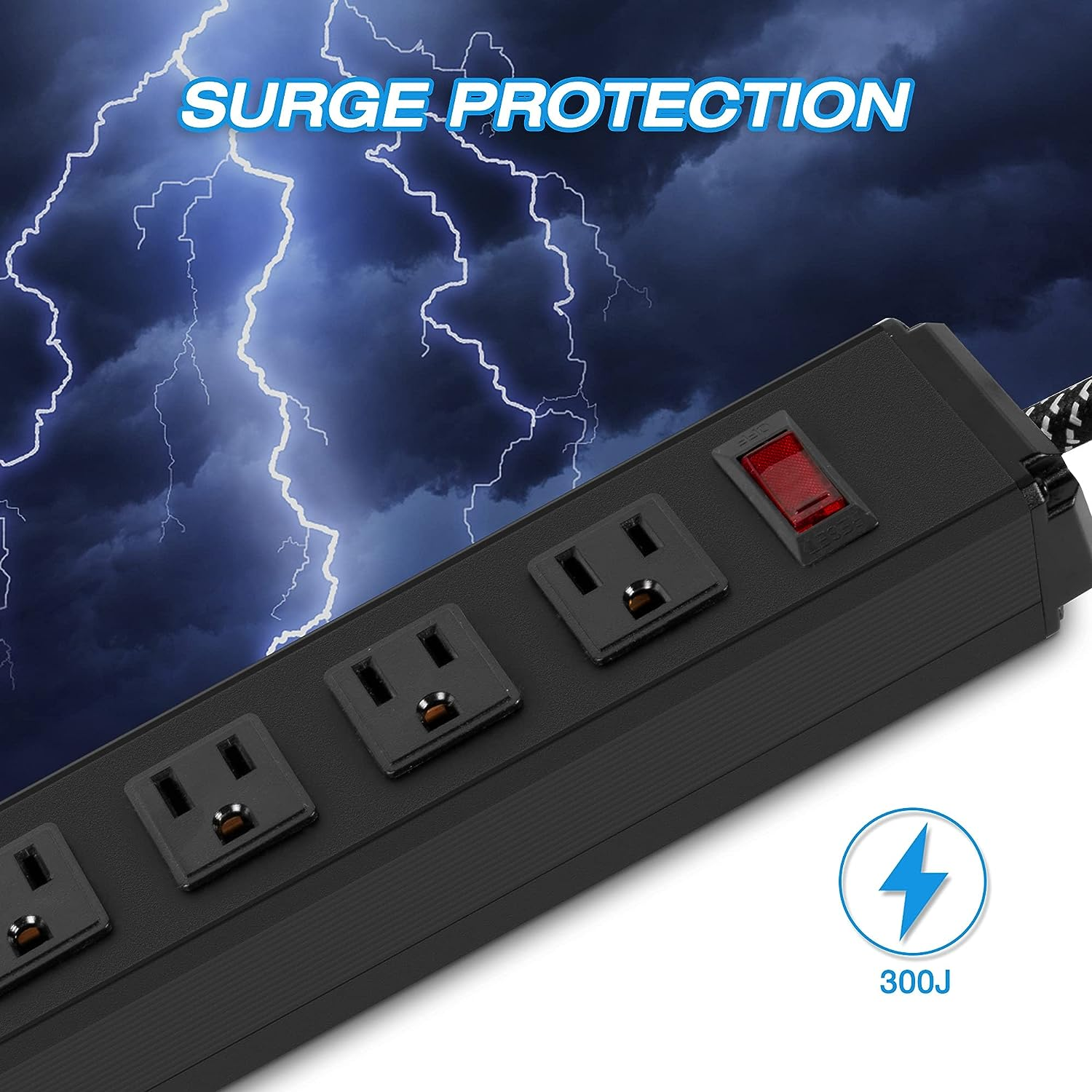 Surge Protector Power Strip with Outlets and USB Charging Ports 6-Foot Cord for Home, Office -Black (2, 6 outlets)