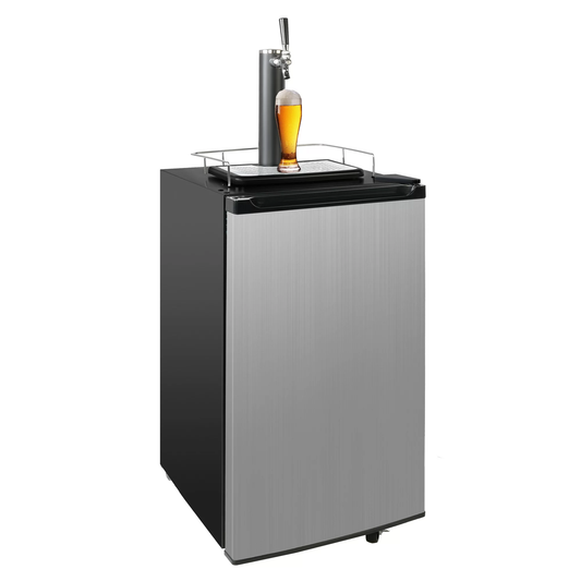 20 Inch Wide Single Tap Stainless Steel Kegerator, Keg Beer Cooler for Beer Dispensing with 4 Casters