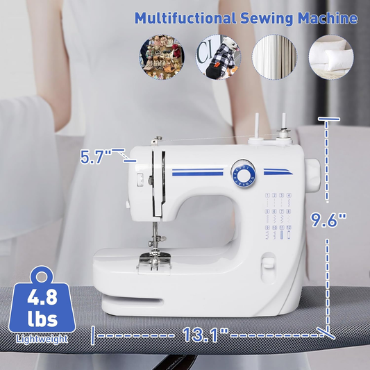 6V Portable Foot Pedal Sewing Machine w/ 12 Stitch Patterns for Beginners