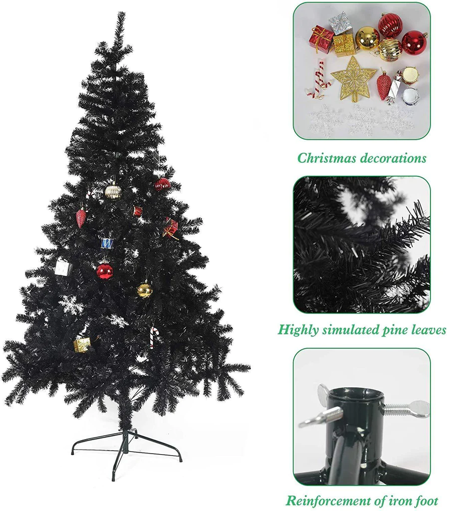 7' Artificial Christmas Tree Halloween Tree with 1000 Branch Tips, Decorations, Black