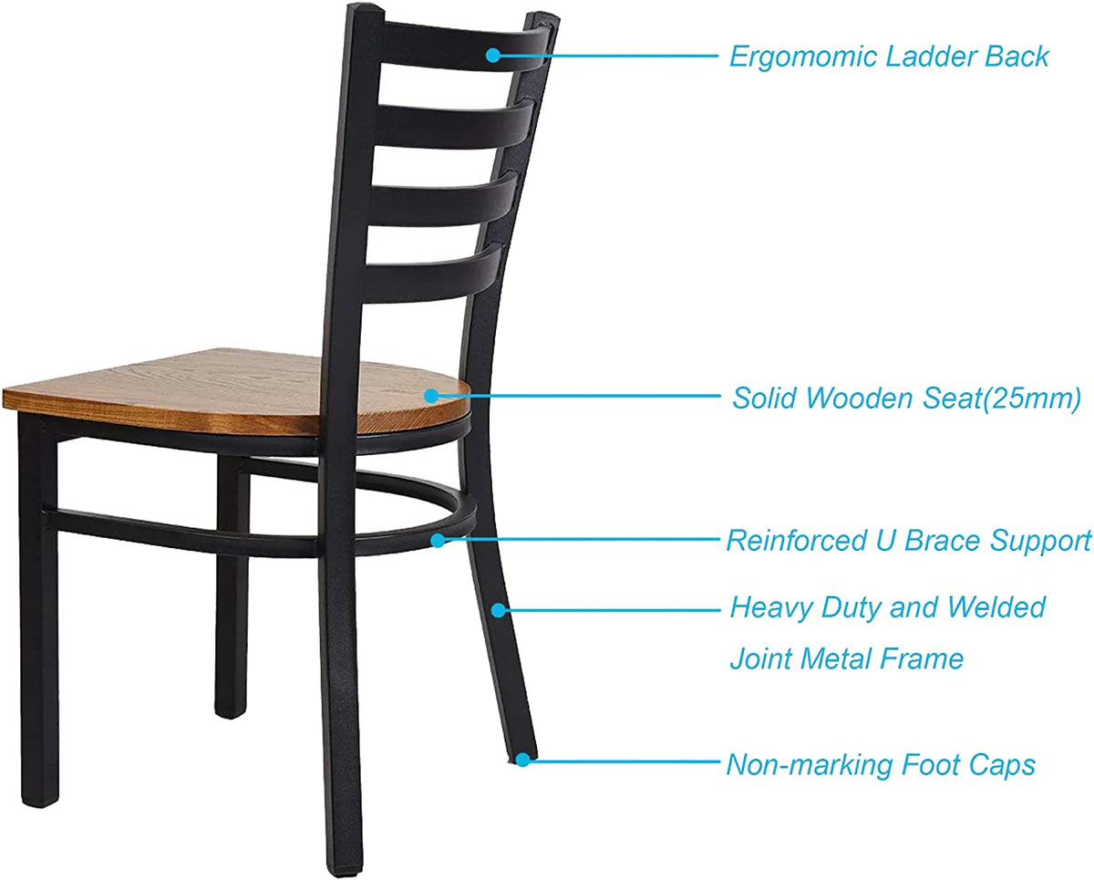 2 Set of  Kitchen Dining Chairs Wood Seat with Metal Legs Fully Assembled, Ladder Back