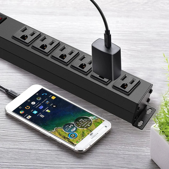 Long Power Strip, 6 Outlets Metal Outlet, Wall Mountable, 6 ft Long Extension Cord, 2 Pack | karmasfar.us