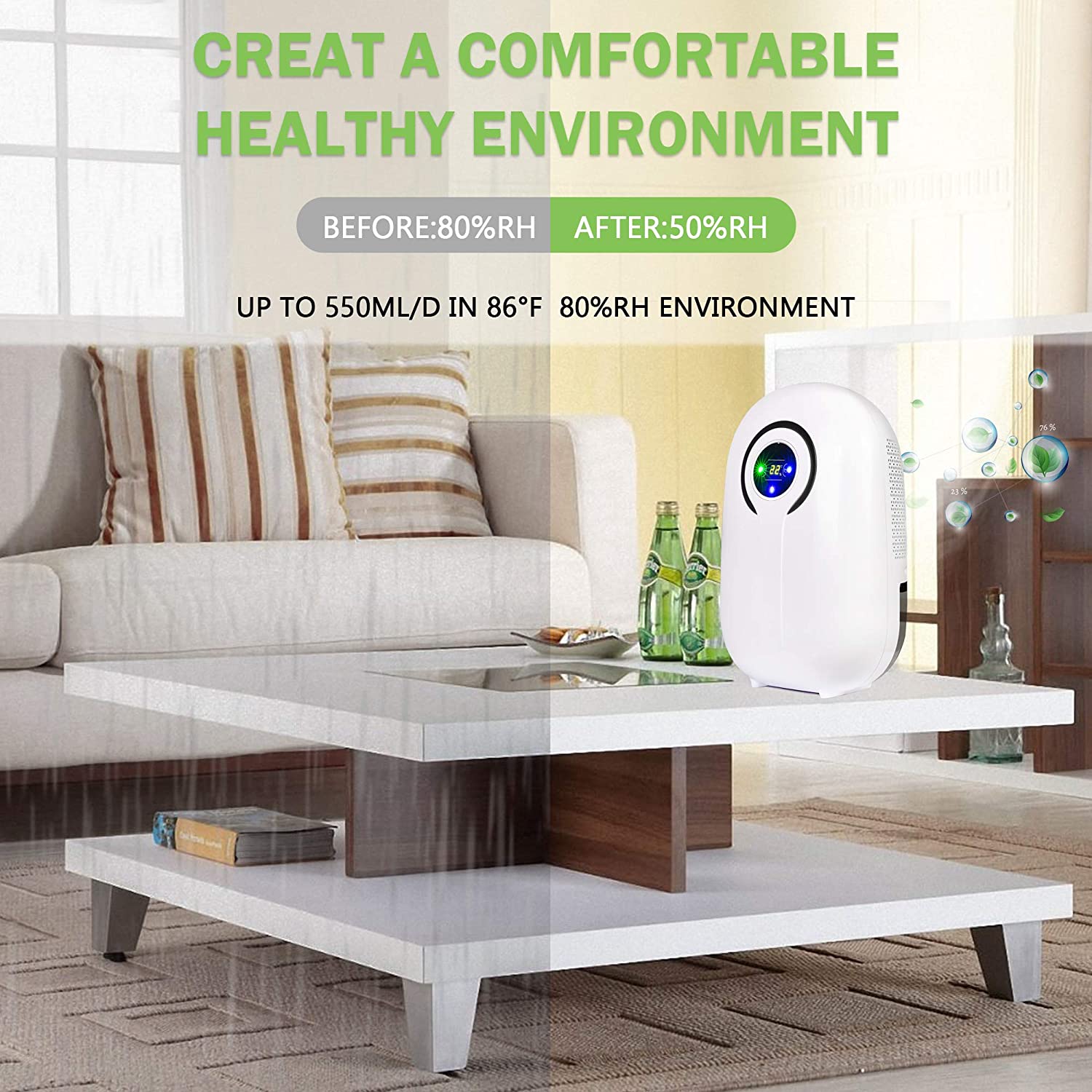 Dehumidifier with LCD Display 38oz(1100ml) and  Auto Shut-off, Up to 430 Sq.ft